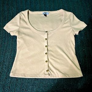 Light pink swoop neck button down shirt